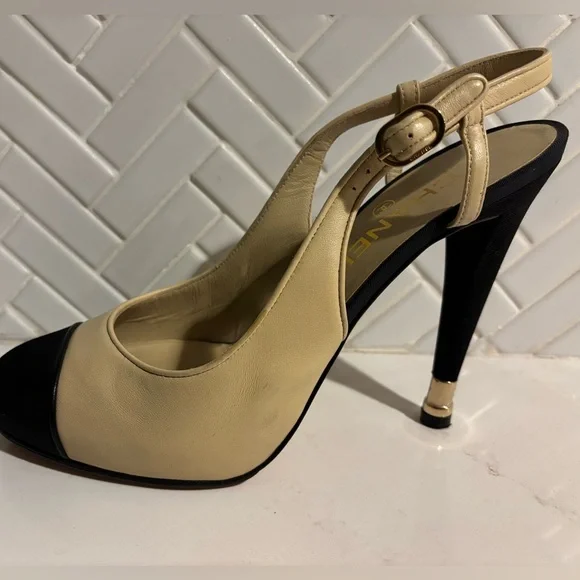 EUC Chanel Grosgrain Cap Toe Slingback Heel size 40 - Picture 3 of 8